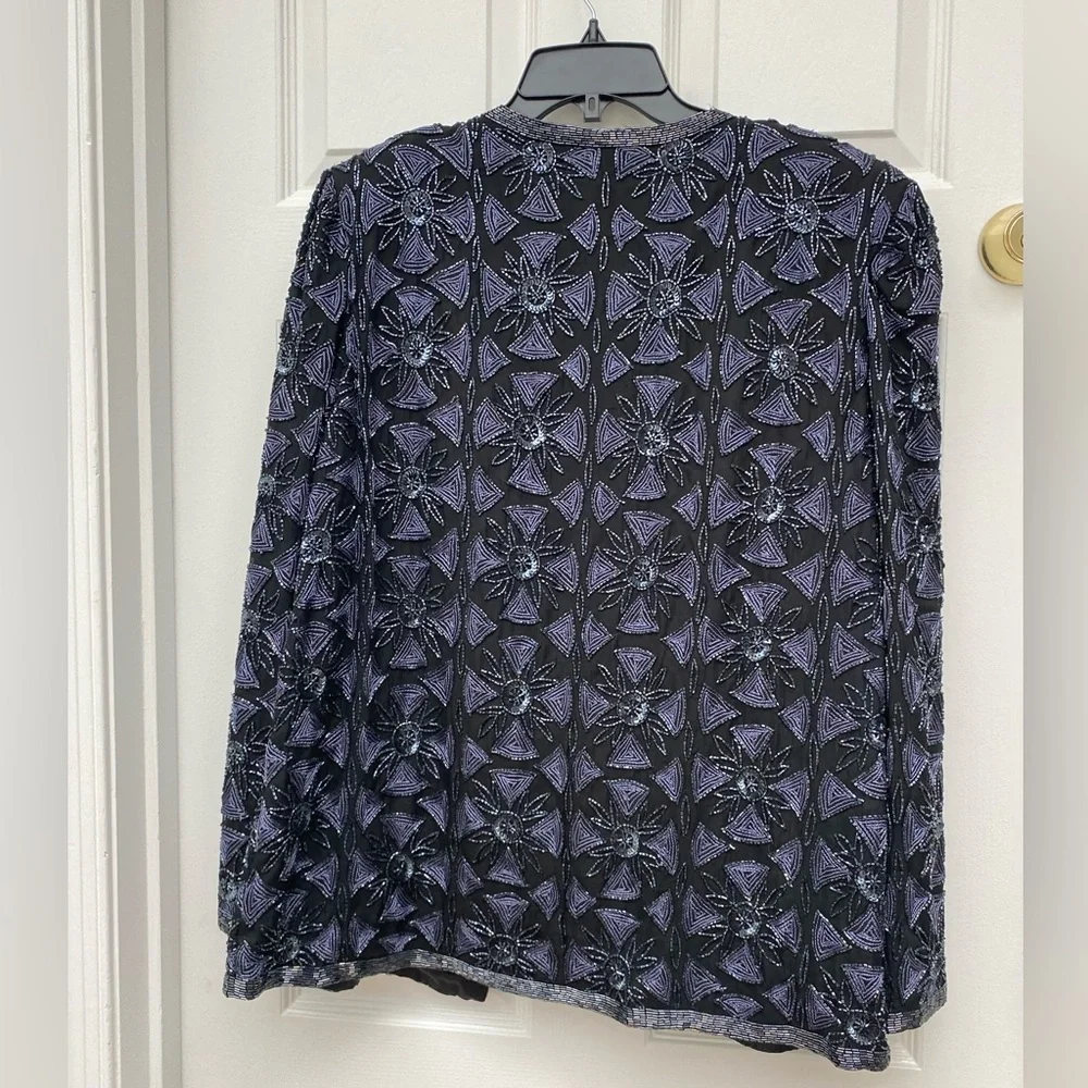 Adrianna Papell Black and Purple Beaded Jacket -Size XL